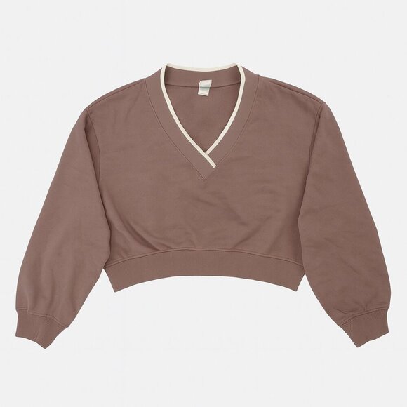 PINK Victoria's Secret Tops - Pink Women’s Cropped Brown Sweatshirt – Long Sleeve Pullover, Casual Cozy Top
